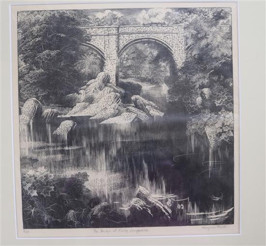 Marjorie Firth, woodcut, The Bridge at Kirby Longsdale 24 x 11cm